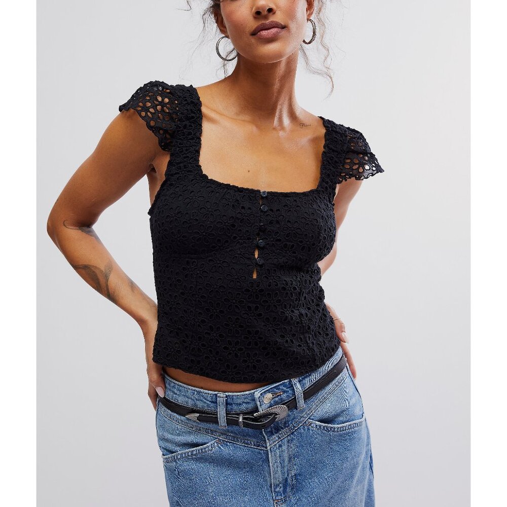 Free People! FP One Alma Tank Top in Black NWT!